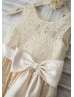 Champagne Lace Big Bow Knee Length Flower Girl Dress